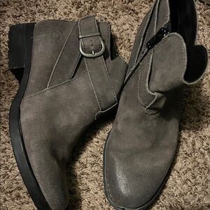 Born Gray Leather Ankle Boots with Buckle